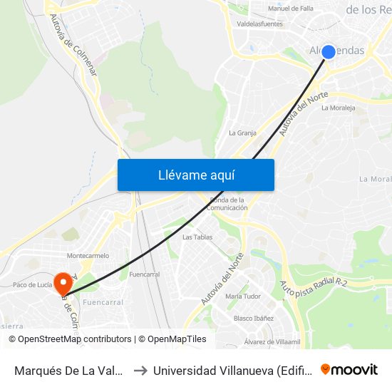 Marqués De La Valdavia to Universidad Villanueva (Edificio A) map