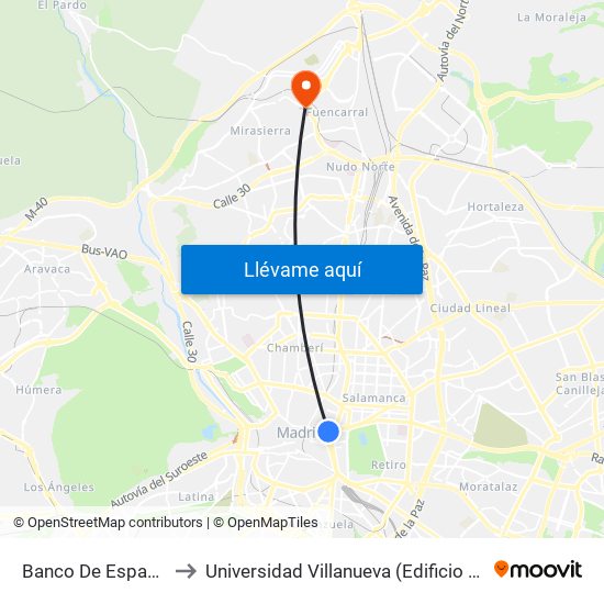 Banco De España to Universidad Villanueva (Edificio A) map