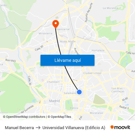 Manuel Becerra to Universidad Villanueva (Edificio A) map
