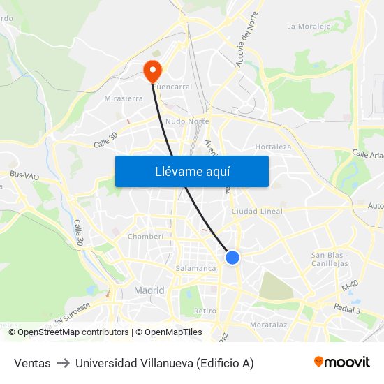 Ventas to Universidad Villanueva (Edificio A) map