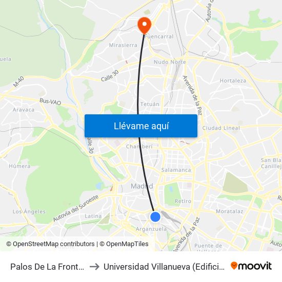 Palos De La Frontera to Universidad Villanueva (Edificio A) map