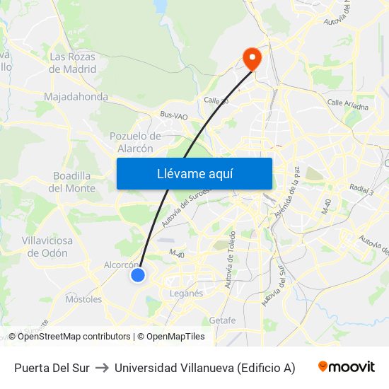 Puerta Del Sur to Universidad Villanueva (Edificio A) map