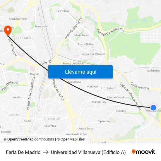 Feria De Madrid to Universidad Villanueva (Edificio A) map