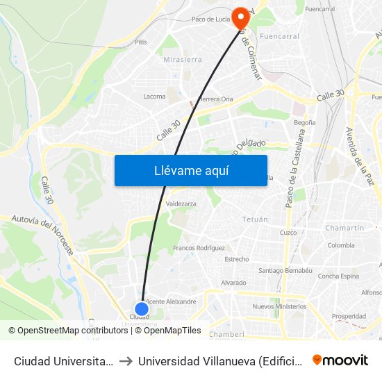 Ciudad Universitaria to Universidad Villanueva (Edificio A) map