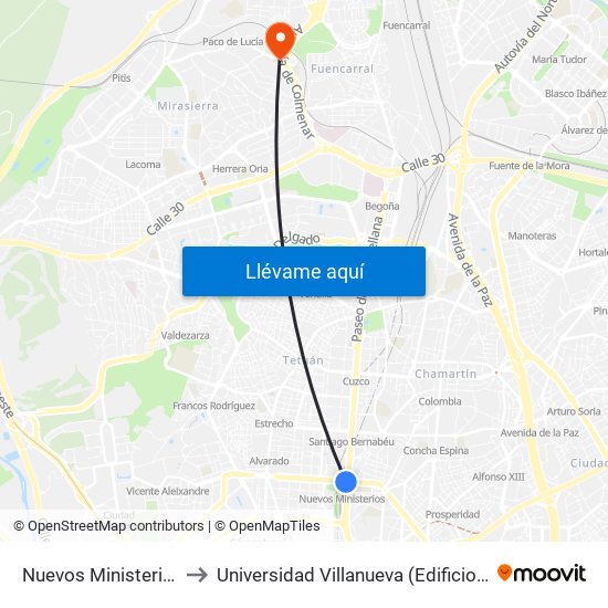 Nuevos Ministerios to Universidad Villanueva (Edificio A) map