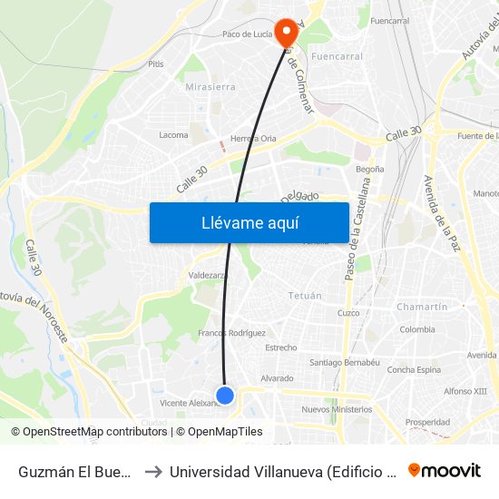 Guzmán El Bueno to Universidad Villanueva (Edificio A) map