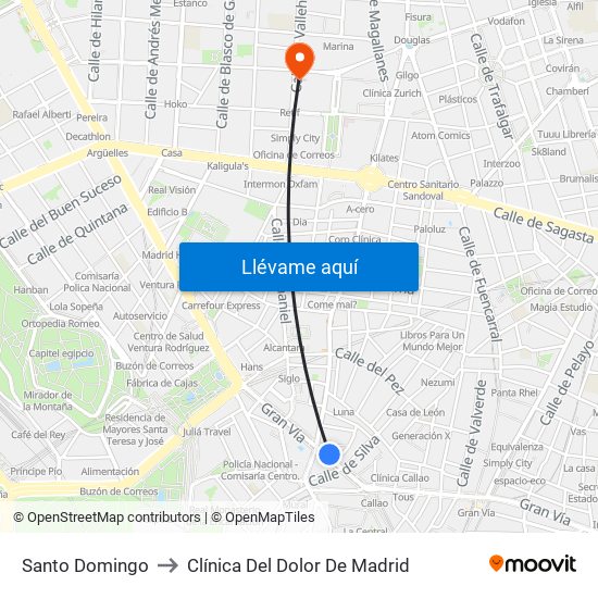 Santo Domingo to Clínica Del Dolor De Madrid map