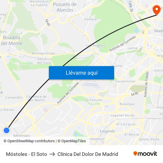 Móstoles - El Soto to Clínica Del Dolor De Madrid map