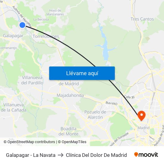 Galapagar - La Navata to Clínica Del Dolor De Madrid map