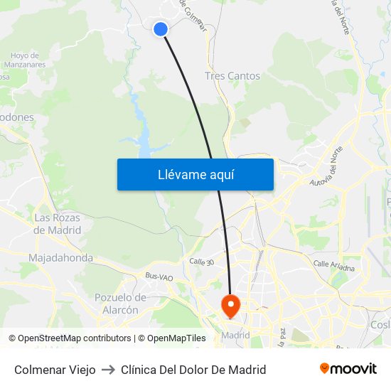 Colmenar Viejo to Clínica Del Dolor De Madrid map