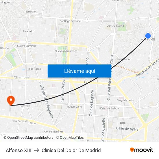 Alfonso XIII to Clínica Del Dolor De Madrid map