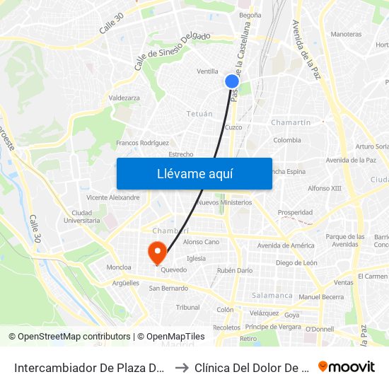 Intercambiador De Plaza De Castilla to Clínica Del Dolor De Madrid map