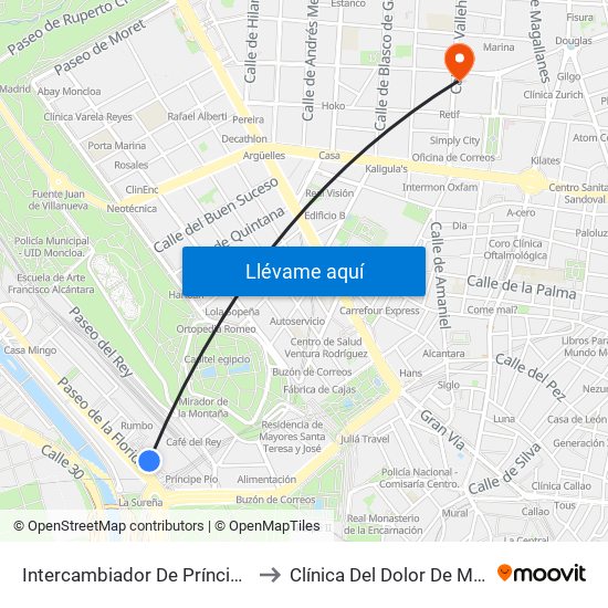 Intercambiador De Príncipe Pío to Clínica Del Dolor De Madrid map