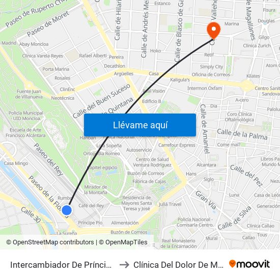 Intercambiador De Príncipe Pío to Clínica Del Dolor De Madrid map