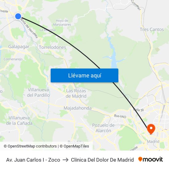 Av. Juan Carlos I - Zoco to Clínica Del Dolor De Madrid map