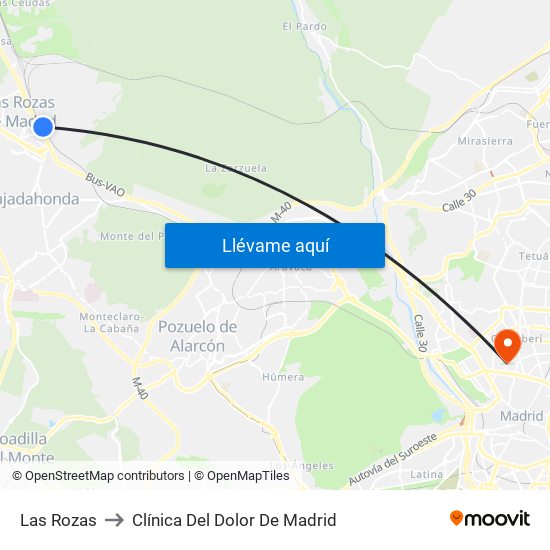 Las Rozas to Clínica Del Dolor De Madrid map