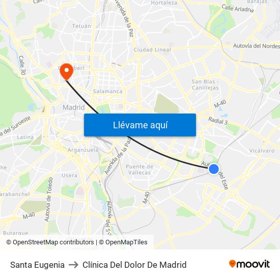Santa Eugenia to Clínica Del Dolor De Madrid map