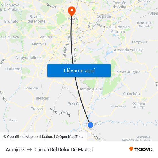 Aranjuez to Clínica Del Dolor De Madrid map