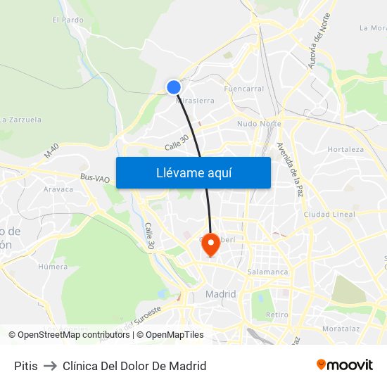 Pitis to Clínica Del Dolor De Madrid map