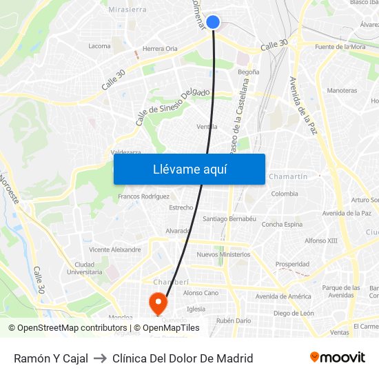 Ramón Y Cajal to Clínica Del Dolor De Madrid map