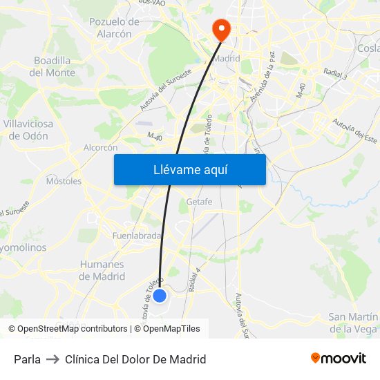 Parla to Clínica Del Dolor De Madrid map