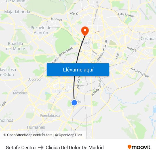 Getafe Centro to Clínica Del Dolor De Madrid map