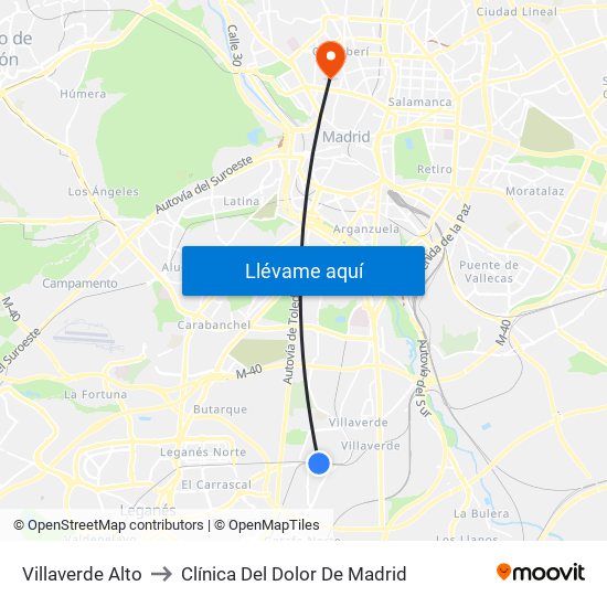 Villaverde Alto to Clínica Del Dolor De Madrid map
