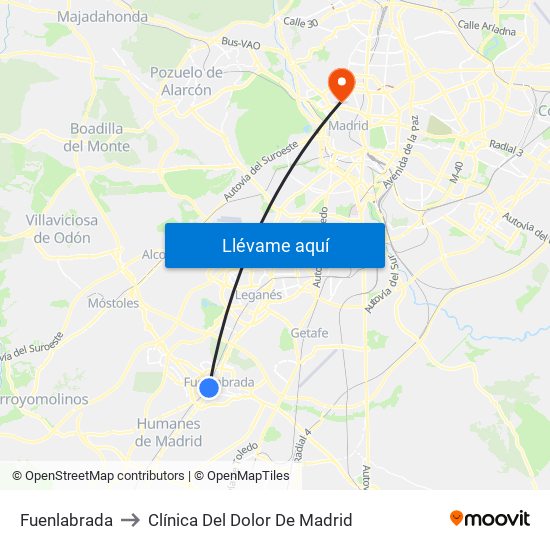 Fuenlabrada to Clínica Del Dolor De Madrid map