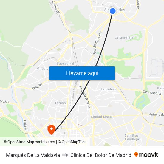 Marqués De La Valdavia to Clínica Del Dolor De Madrid map
