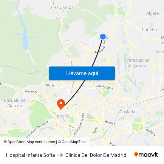 Hospital Infanta Sofía to Clínica Del Dolor De Madrid map