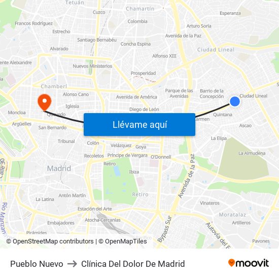 Pueblo Nuevo to Clínica Del Dolor De Madrid map
