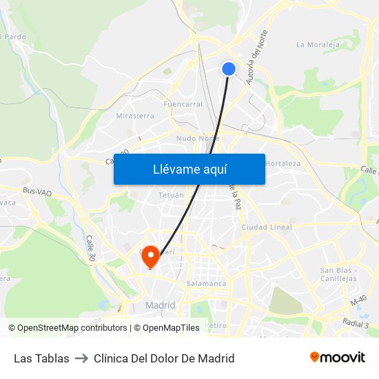 Las Tablas to Clínica Del Dolor De Madrid map