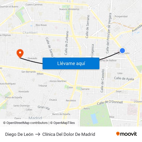 Diego De León to Clínica Del Dolor De Madrid map
