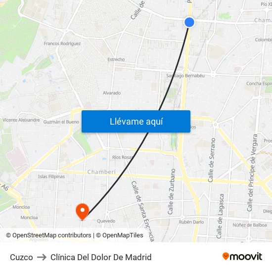 Cuzco to Clínica Del Dolor De Madrid map
