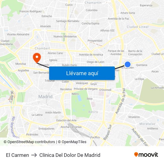 El Carmen to Clínica Del Dolor De Madrid map
