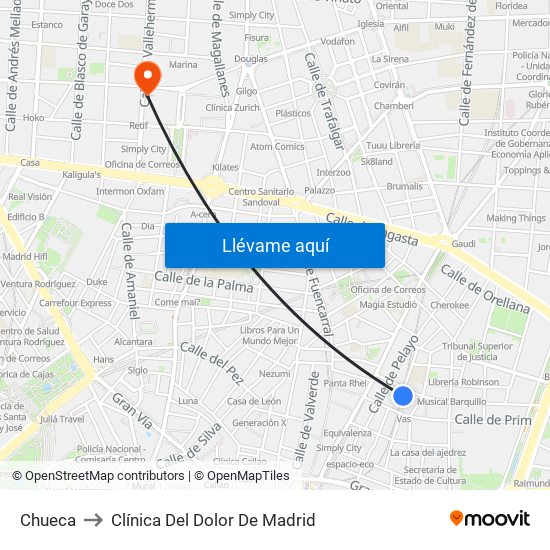 Chueca to Clínica Del Dolor De Madrid map