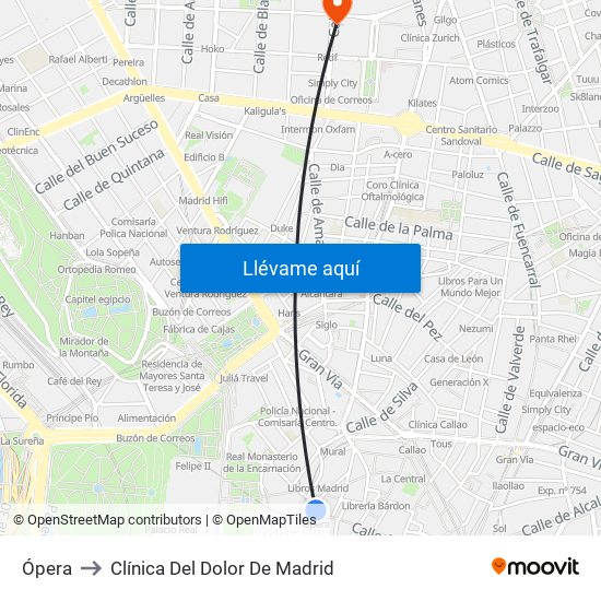 Ópera to Clínica Del Dolor De Madrid map