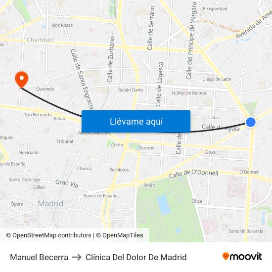 Manuel Becerra to Clínica Del Dolor De Madrid map