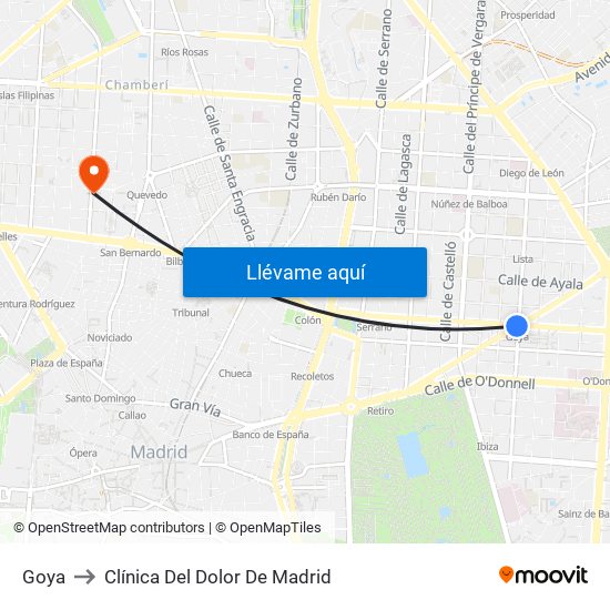 Goya to Clínica Del Dolor De Madrid map