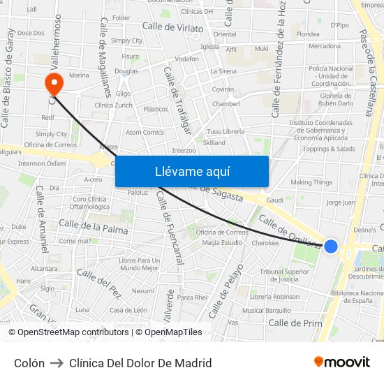 Colón to Clínica Del Dolor De Madrid map