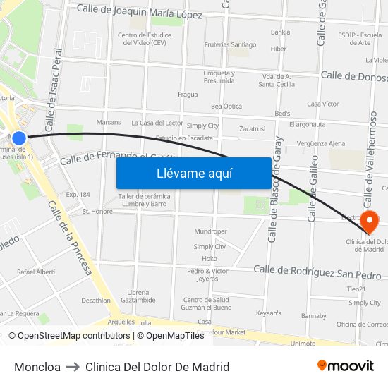 Moncloa to Clínica Del Dolor De Madrid map