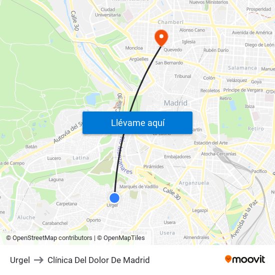 Urgel to Clínica Del Dolor De Madrid map