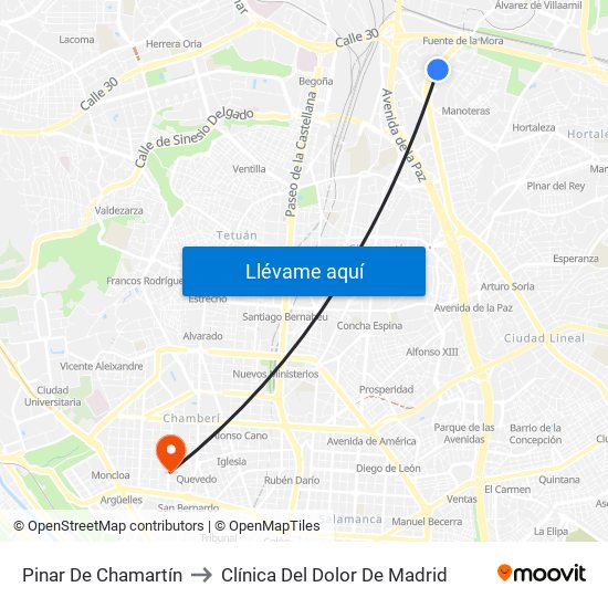 Pinar De Chamartín to Clínica Del Dolor De Madrid map