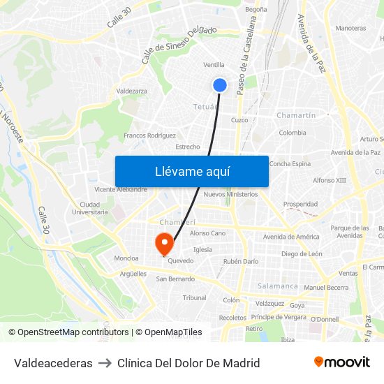 Valdeacederas to Clínica Del Dolor De Madrid map