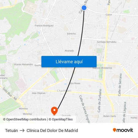 Tetuán to Clínica Del Dolor De Madrid map