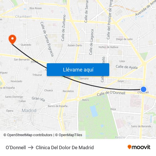 O'Donnell to Clínica Del Dolor De Madrid map