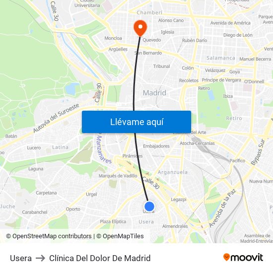 Usera to Clínica Del Dolor De Madrid map