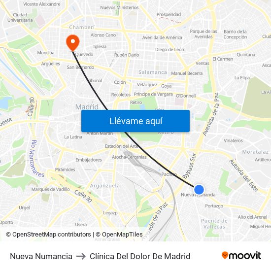 Nueva Numancia to Clínica Del Dolor De Madrid map
