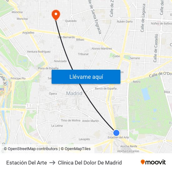Estación Del Arte to Clínica Del Dolor De Madrid map