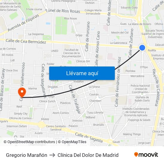 Gregorio Marañón to Clínica Del Dolor De Madrid map